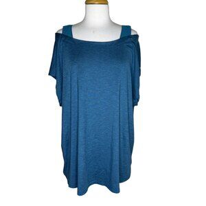 Columbia Women's Teal Short Sleeve Cold Shoulder Tunic Top, Athletic Wear, 2X